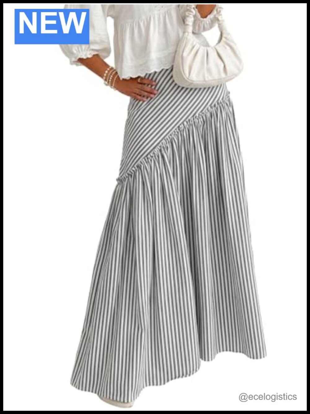 LYANER Striped Flowy Boho Maxi Skirt High Waisted A-Line
